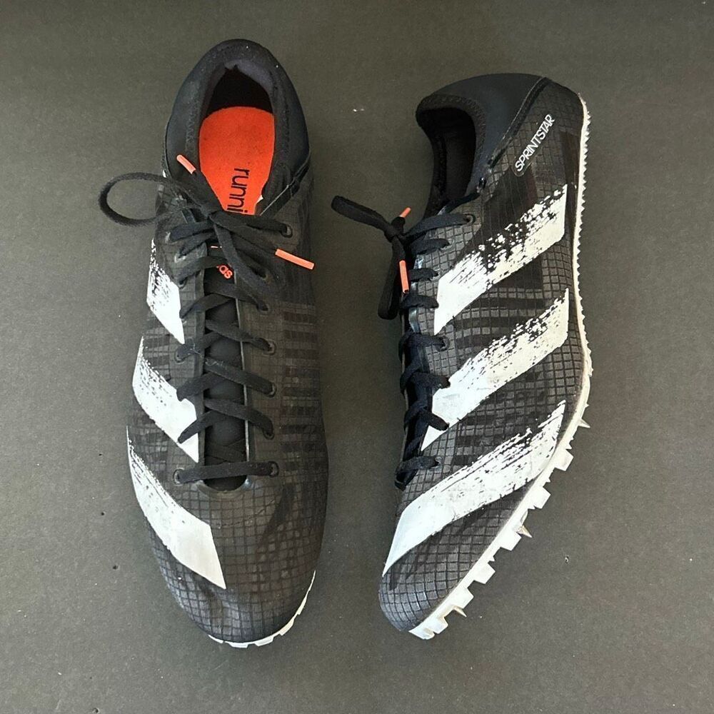 Adidas Sprintstar Running Track Shoes Spikes Black White Mens Sz 14
